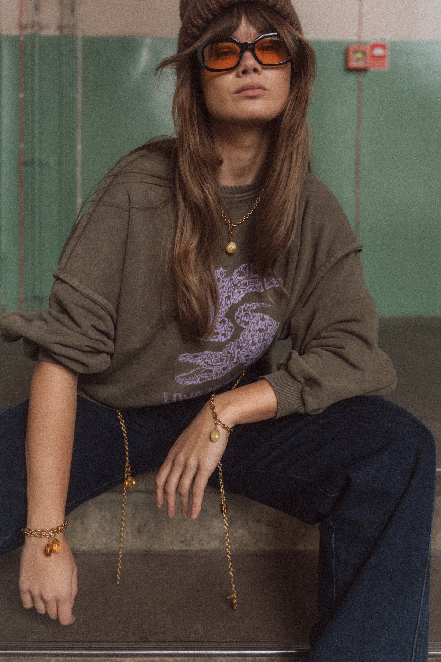 Bransoletka ŻURAW: bursztyn koniak i złoto