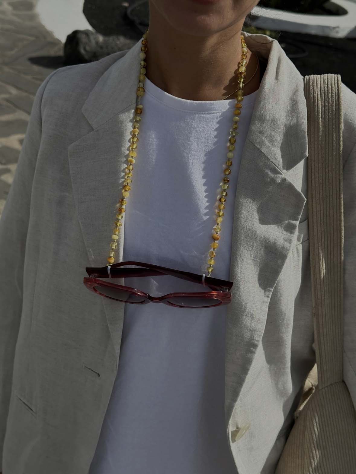 SZNUR DO OKULARÓW z bursztynow mlecznych i cytrynowych